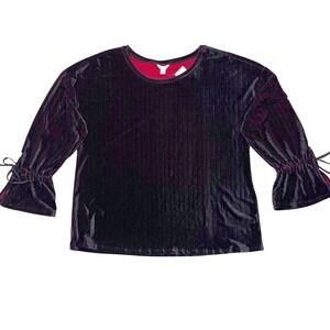 NWT Cato Velvet Blouse Bell Sleeve Tie Cuff‎ Ribbed Top Black Red XL Whimsigoth